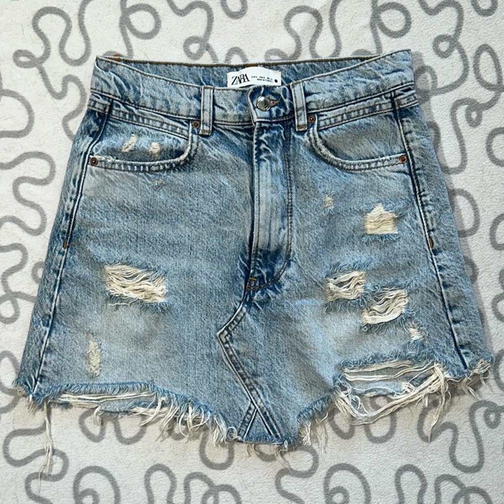 Zara Distressed Denim Mini Skirt